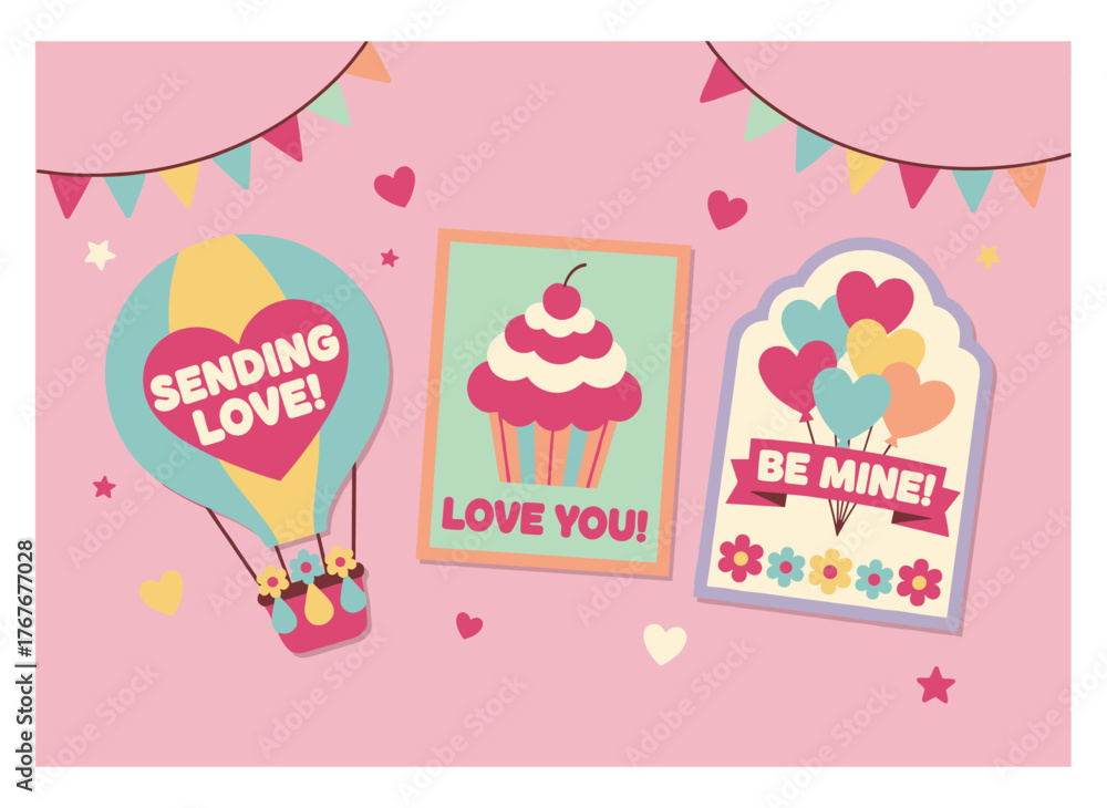 Fototapeta premium Wishing you a happy Valentine's Day with a set of romantic greeting card, invitation, and poster design templates