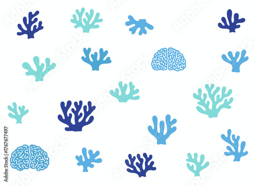 A set featuring abstract seaweed, coral, and other ocean plants, highlighting underwater marine flora