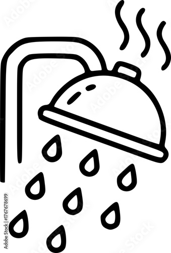 Shower Head with Water Drops Line Icon