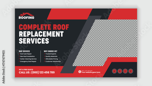 Horizontal home roofing solutions web post template for renovation and construction advertising