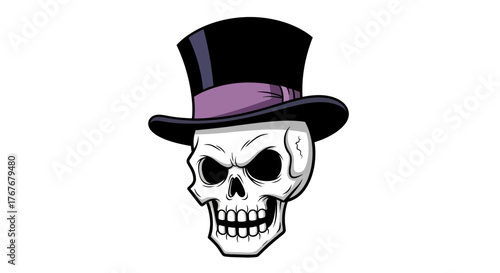 Cartoon depiction of a skull wearing a top hat, a whimsical blend of macabre and elegance in