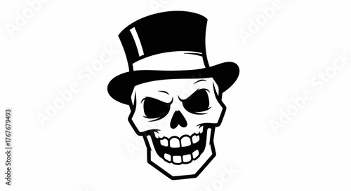Whimsical Skull Illustration Featuring a Stylish Top Hat with a Bold Expression