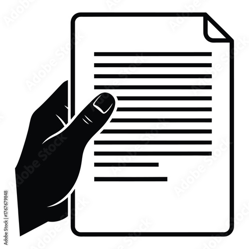 Hand holding document with lines of text icon representation of information or agreement