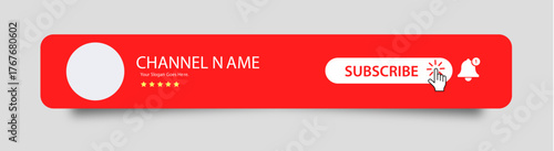 Red YouTube Subscribe Button Banner Template with Channel Name and slogan editable vector illustration
