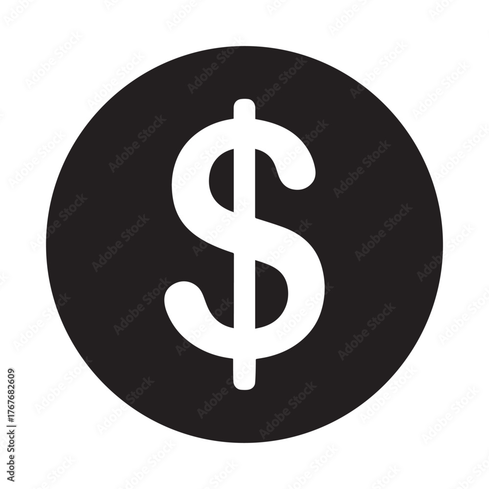 Obraz premium Bold white dollar sign inside a black circle