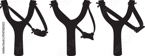 Three distinct slingshot silhouettes against a white background