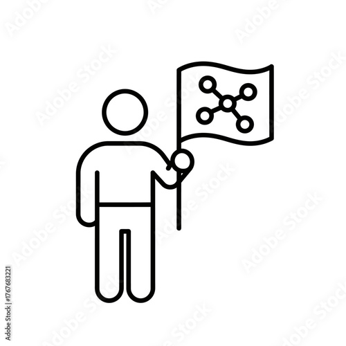 Person holding flag with molecule symbol representing scientific discovery and innovation.