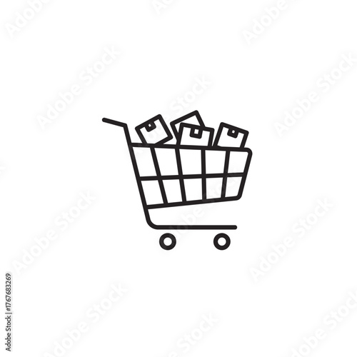Shopping Cart with Boxes Line Icon.