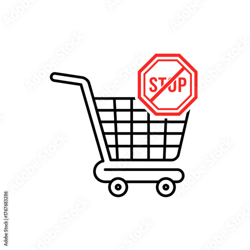 Shopping cart with stop sign symbol indicating no shopping or purchase.