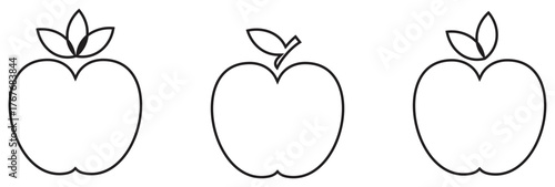 Minimalist apple outline vector design illustration set.