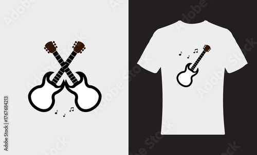 t-shirt with black and white Guitar logo design illustration