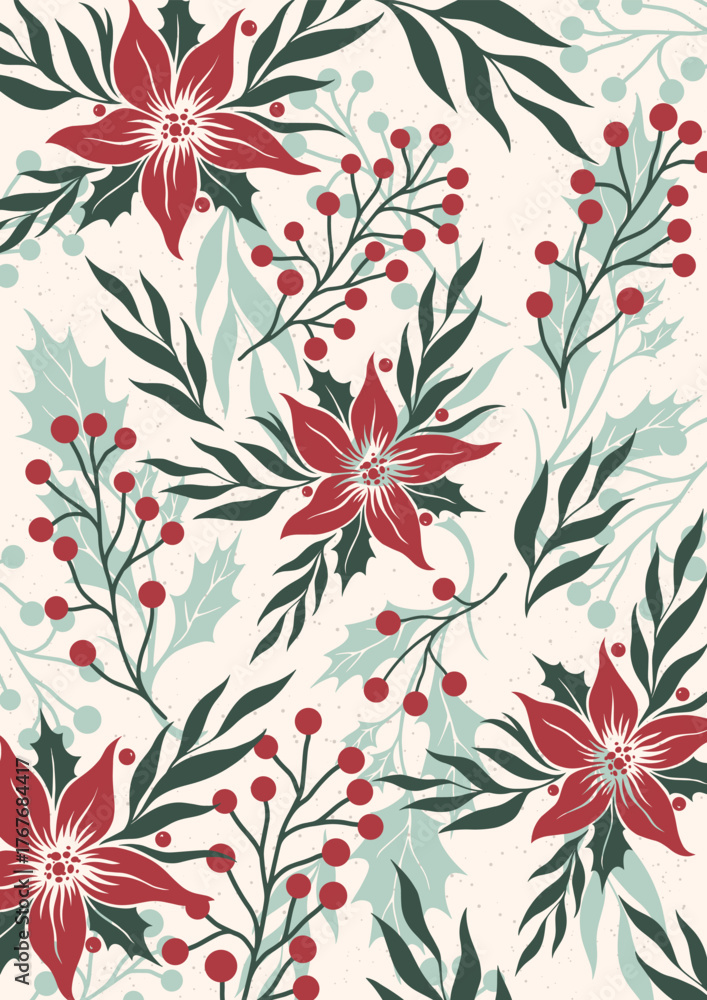 Fototapeta premium Poinsettias and berries Christmas floral