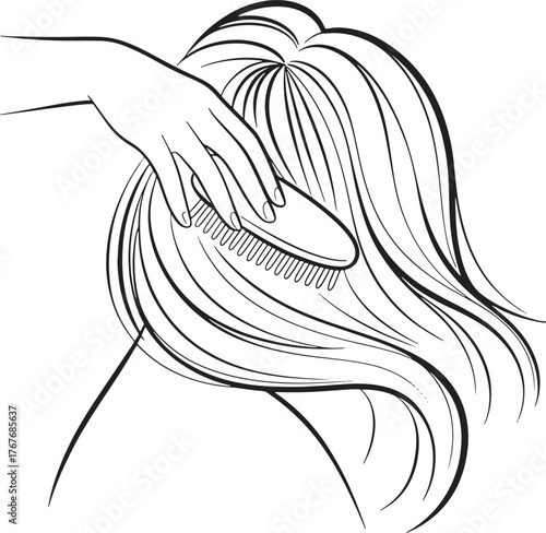 Hairbrushing Style Illustration of Haircare Session with Transparent Background