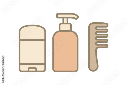 Personal hygiene and grooming set with deodorant, pump bottle, and hair comb