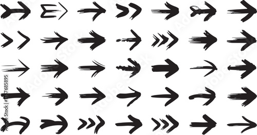 Set of black brush stroke arrows Hand-drawn grunge sketchy vector