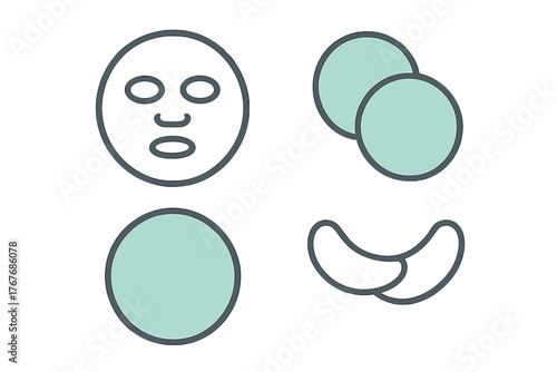 Beauty and skincare icons set featuring face mask, sheet mask, and under eye patches