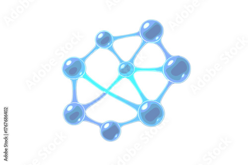 Glowing blue abstract network structure connecting multiple spherical nodes representing data or molecules