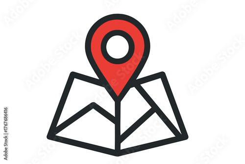 Red pointer pin symbol indicating a specific geographical location on a navigation map