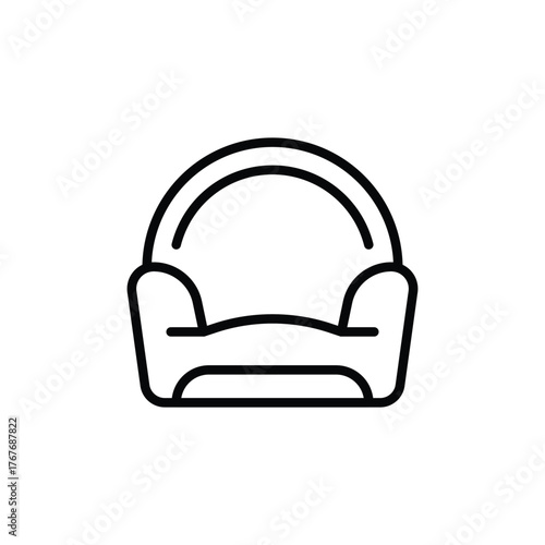 A black line drawing of a cushioned armchair