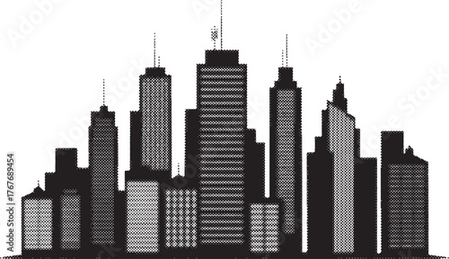 Urban City Halftone Vector  Retro Cityscape Illustration with Dotted Texture