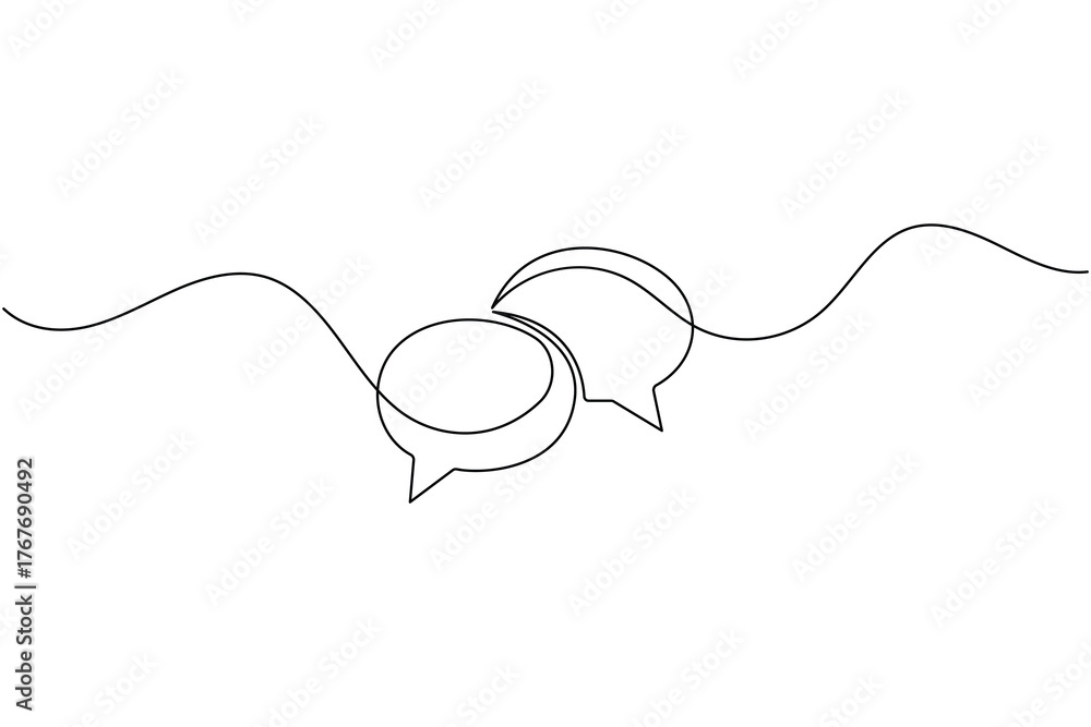 Obraz premium Speech bubble message icon continuous one line drawing of minimalist thin line vector illustration