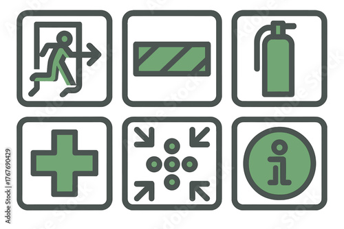 Essential safety and emergency response icons set for public signage and workplaces