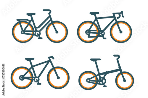 Four different types of bicycles: city, road, mountain, and folding bikes