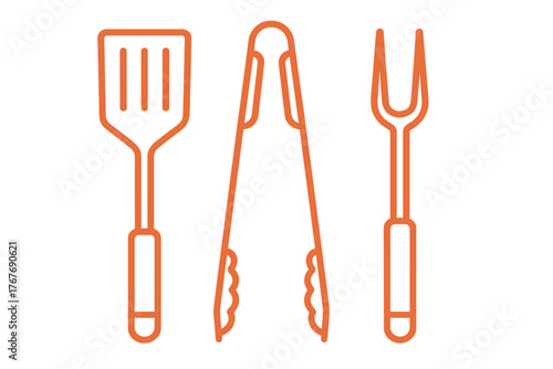 Essential barbecue grilling tools set including spatula, tongs, and meat fork