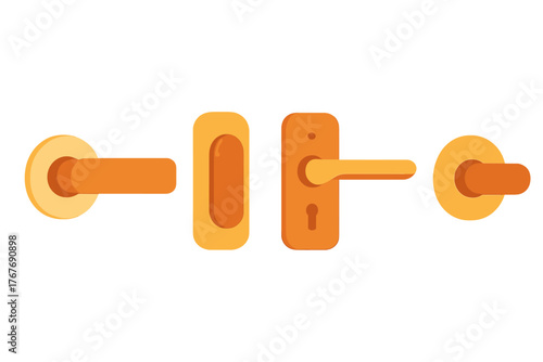 Modern set of door handles, levers, and hardware components for interior security design