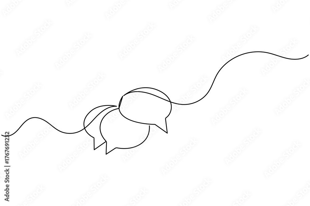 Obraz premium Speech bubble message icon continuous one line drawing of minimalist thin line vector illustration