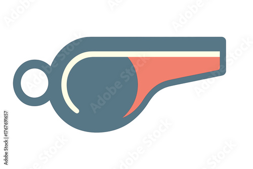 Flat design stylized sports referee whistle icon in blue and coral colors