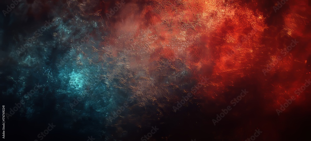 Obraz premium The design features a grainy background with a blue and red abstract glowing color shape set against a dark and noisy banner or poster header backdrop