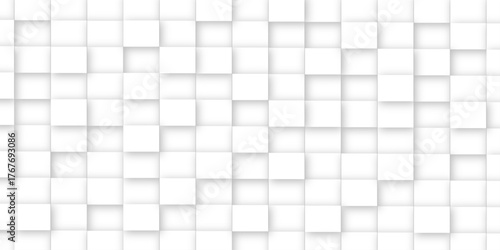 Random shifted white cube boxes block background wallpaper banner with copy space. Abstract mosaic background. White geometric abstract background with squares .

