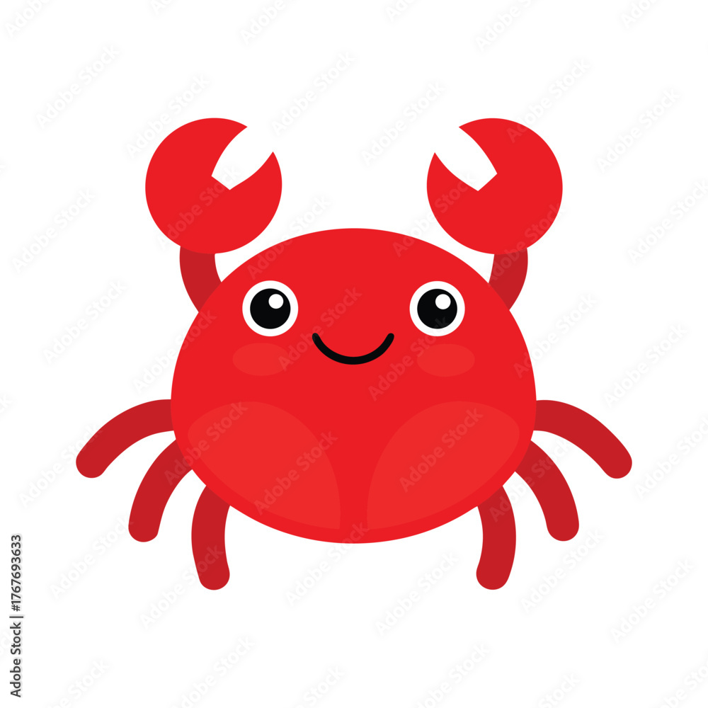 Fototapeta premium Cute Red Crab Vector Illustration Simple Adorable Sea Animal Flat Design Artwork.