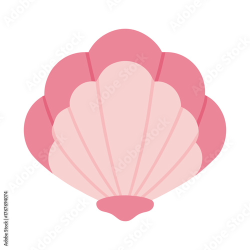 Pink Scallop Seashell Vector Illustration Minimalist Ocean Beach Clipart Design.