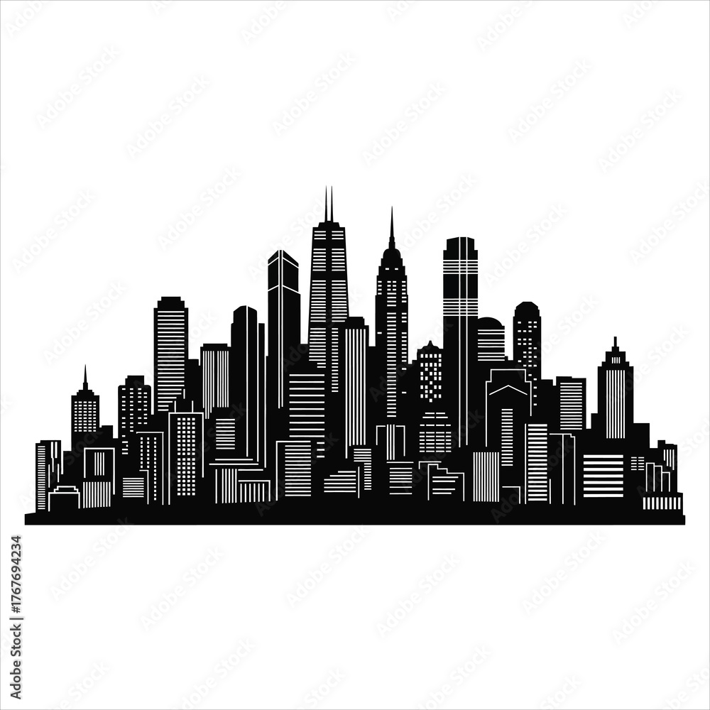 Obraz premium Black city skyline silhouette cityscape buildings