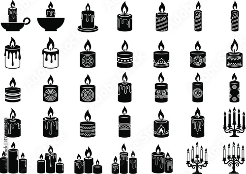 Candle, Light, Flame, Wax, Fire, Glow, Burn, Holder, Lantern, Lamp, Candelabra, Decor, Festive, Holiday, Ceremony, Ritual, Silhouette, Vector, Design, Illustration