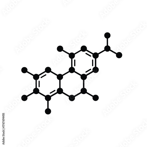 Stylized black and white chemical structure illustration of a complex organic molecule