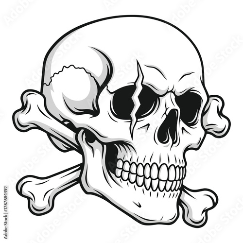 Skull and crossbones, a classic symbol of danger, piracy, and mortality, often used in warning signs isolated on white background
