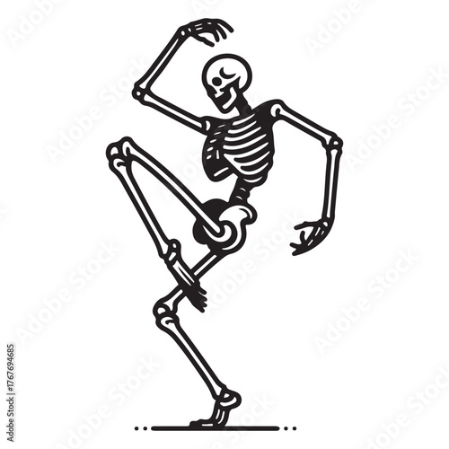 Spooky dancing skeleton icon funky groovy move skeleton character with articulated limbs and rib cage ready for halloween or fun themed designs