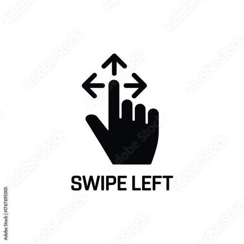 Black silhouette of a hand swiping left with arrows indicating direction