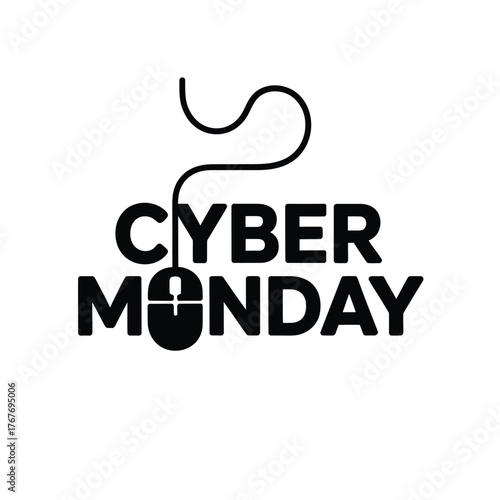 Cyber monday text with computer mouse and cord forming the letter o