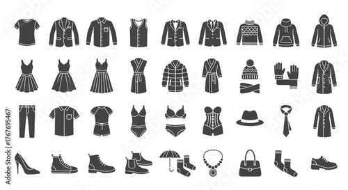 Clothing and Accessories Silhouette Set for Fashion Designs