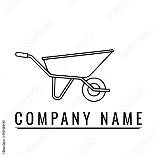 Black outline wheelbarrow with company name cart transport