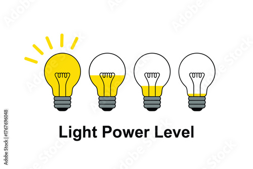 Light bulb power level indicator showing one bulb illuminated and others at decreasing levels