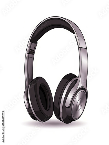 Illustration of modern silver and black headphones on a white background