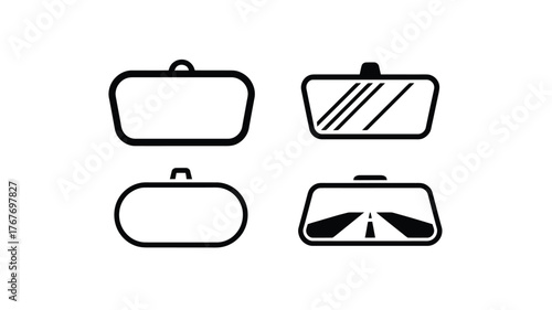 Canvastavla Set of four car interior rearview mirror icons on a white background