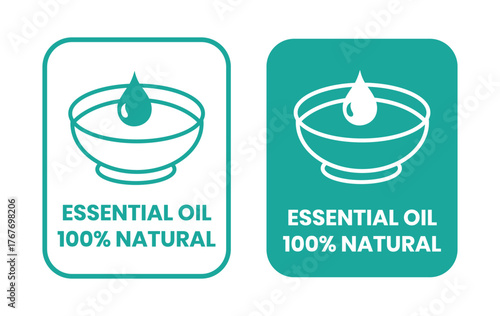 Essential oil drop icon for beauty and skincare natural product certificate label. Essential oils sticker logo for body lotion, cream and shampoo moisturizer, spa wellness fragrance.