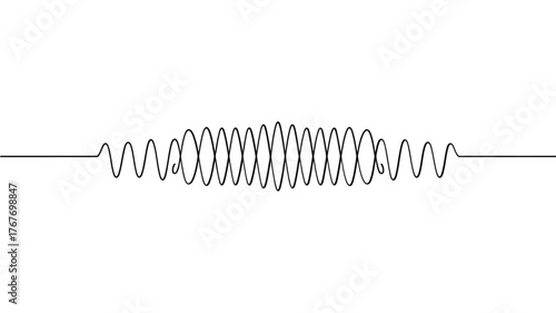Abstract minimalist black and white illustration of a coiled spring on a white background