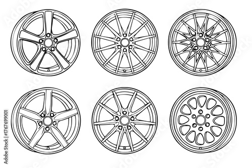 Set of six sport car wheel rims